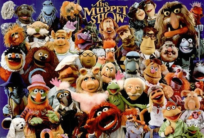 Een 'collage' van de meest bekende Muppet-poppen.