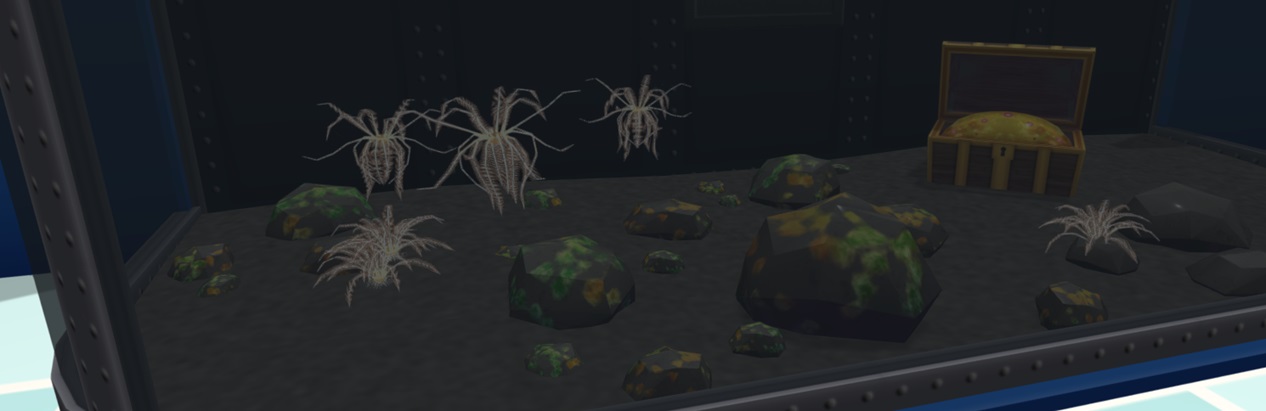 Vijf Antarctic Feather Stars zwemmen vrij rond in hun Diepzee-Aquarium.