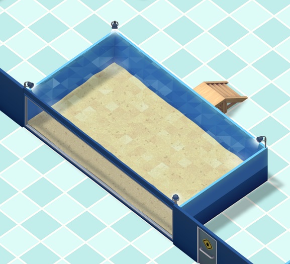Een Groot Muur-Aquarium met Basisverlichting: op iedere hoek staat een lamp.