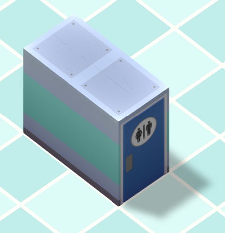 Een Basistoilet, geschilderd in standaardstijl, met de icoontjes voor mannelijk/vrouwelijk op de deur.