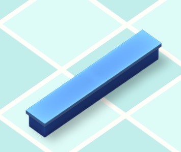 Een blauw Standaardbankje zonder leuning.
