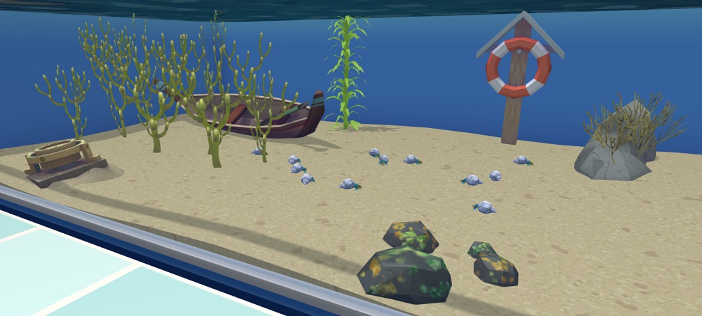 Twaalf Blauwe Heremietkreeften lopen over de bodem van hun Aquarium.