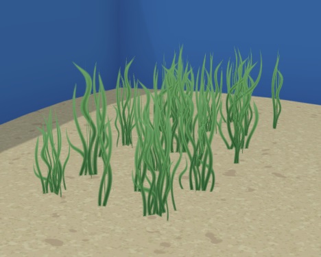 Een Zeegras-plant bestaat in Megaquarium uit vele korte, dunne stengels.