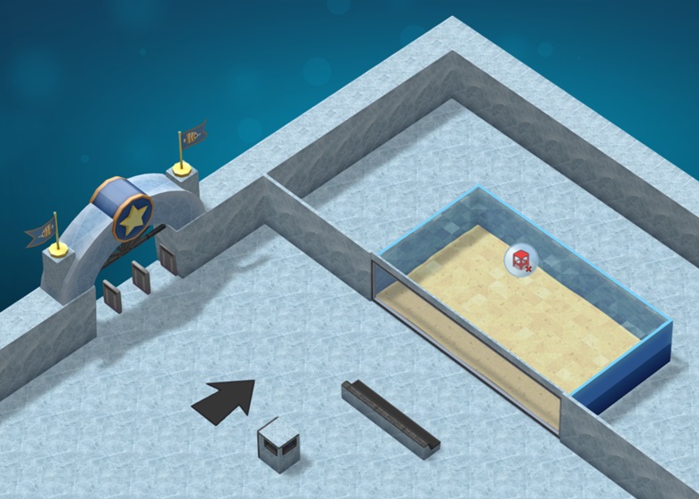 De eerste 'bevroren' stijl heeft een uitzicht van blauwe, bevroren sneeuw, met grijszwart als contrastkleur voor de Vloerpijlen en de Zitbankjes. Op de foto staan de Ingang van een Aquariumgebouw, met Muurpanelen, een Vloerpijl, een Zitbankje en een Vuilnisbak, allemaal in 'Frozen Paint 1'.