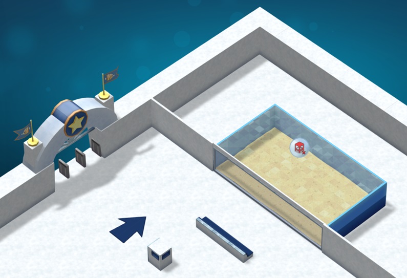 De derde 'bevroren' stijl is schijnbaar geheel uit sneeuw opgebouwd. Donkerblauw wordt gebruikt als Contrastkleur voor Zitbankjes en Vloerpijlen. Op de foto staan de Ingang van een Aquariumgebouw, met Muurpanelen, een Vloerpijl, een Zitbankje en een Vuilnisbak, allemaal in 'Frozen Paint 3'.