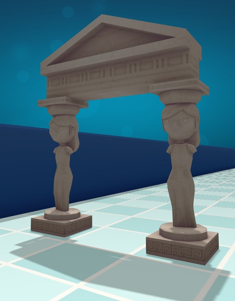 Een Griekse Boog bestat uit een driehoekig fronton, gedragen door twee gebeeldhouwde vrouwenstandbeelden ('kariatiden').