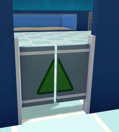 Een Eénrichtingspoortje bestaat uit twee schuifdeurtjes, met een groene driehoek aan de 'goede' kant.