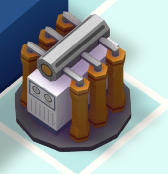 Vogelperspectief van een RO Machine: een Apparaat met links en rechts drie verticale, oranje membraancilinders, aan de bovenkant verbonden aan de Machine. Dit Apparaat grenst links aan een Aquariumwand.