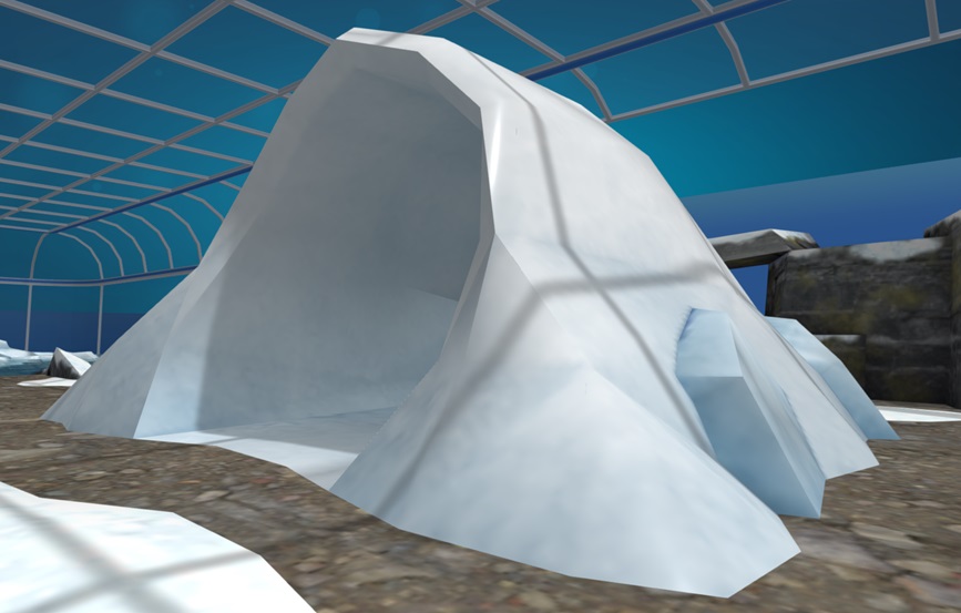 Een Sneeuwhol (een holte in een hoop nagemaakte sneeuw) in een Mega Polar Dome.