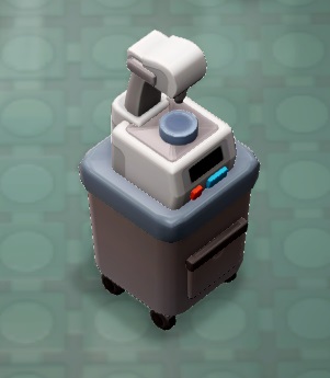 De Analysis Microscope staat op een vierwielig karretje. Middenin is een petrischaaltje zichtbaar.