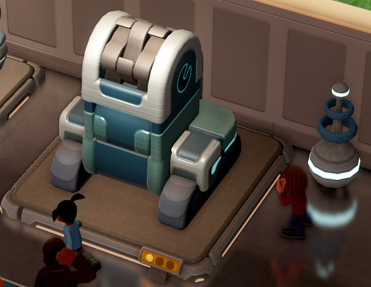 De Blending Gears-Anomalie is een apparaat waar aan de bovenkant drie tandwielen zichtbaar zijn. Een Kind bekijkt de Anomalie van rechts.