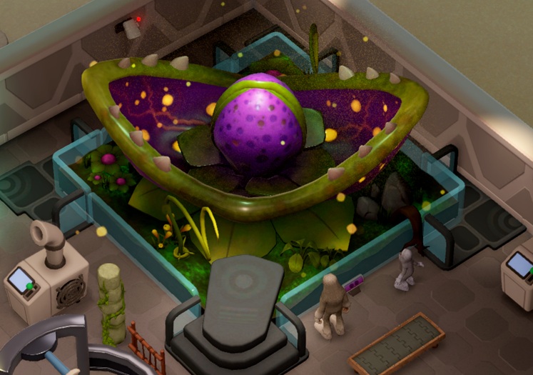 De Chomper Pit is een enorme vleesetende Plant, met twee van tanden voorziene Kroonbladeren en een paarse 'mond'. Een Yeti en een Yeti-kind bekijken de Plant. Links en rechts zijn Bevochtigingstoestellen te zien. Een offline Veiligheidscamera hangt links aan de muur.