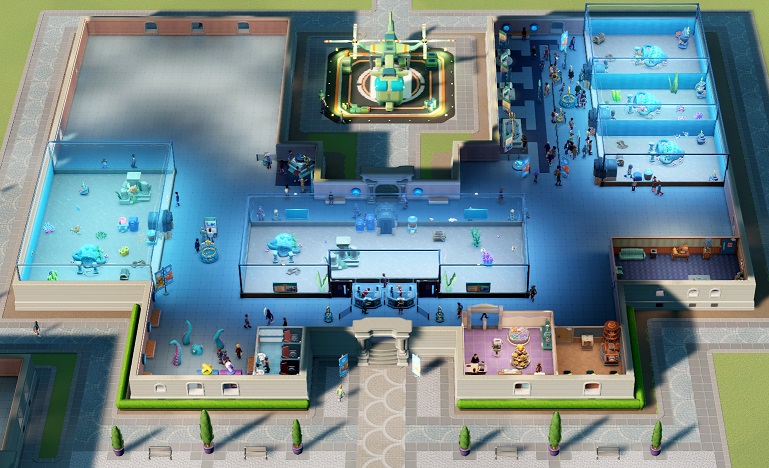 Een bovenaanzicht van het Elementary Shoal Pop-up Museum, met Helipad midden in de Noordkant.