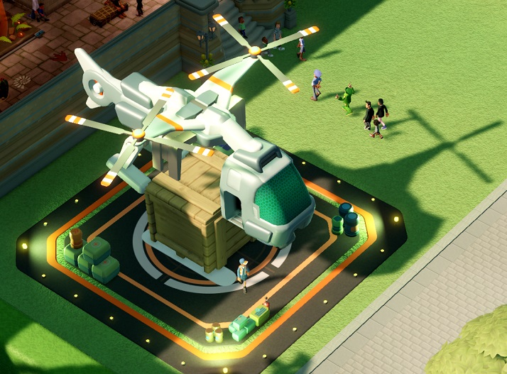 De Helipad is een vierkante asfaltplek, met in een cirkel een enorme H. Een Helikopter landt net op de Helipad, terugkerend van een Expeditie. Een krat met de Opbrengst van de Expeditie wordt door de Helikopter op de Helipad gedropt. Allerlei kleine kisten en vaten staan op de vier hoeken van de landingsplaats.