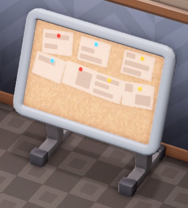 Het Idea Board is een prikbord-op-poten. Zeven memobriefjes zijn aan de bovenkant vastgeprikt.