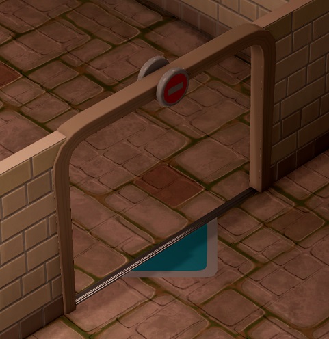 De One-way Archway is een opening in Partition Walls, waar een blauwe pijl de enige doorlooprichting aangeeft. Bovenaan, aan de andere kant, geeft een rode cirkel met een wit, horizontaal streepje erin aan dat doorgang in die richting verboden is.