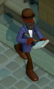 Dokter Roberto Thinkwell draagt een bruine broek, een bruine bolhoed en een lila geruit jasje. Hij heeft een snor en baard.