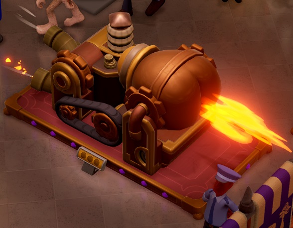 Een Smelting Device met aan de linkerkant de machine met invoerpijpen voor gas, wind en vuur, en rechts het onderdeel waaruit een steekvlam komt. Dit onderdeel is vormgegeven naar een achterwerk...