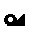 Een zwart symbool met links een donut-achtige cirkel en rechts een half vierkant, dat schuin oploopt naar rechtsboven.