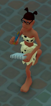 Mevrouw Timago loopt rond in kleding die uit Dierenvel bestaat (geel met zwarte vlekken) en twee mini-staartjes in haar donkerbruine haar. Ze draagt eveneens een bril.