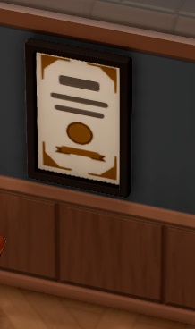 Een Training Award aan de muur. De Prijs ziet eruit als een diploma, met tekst en een ronde stempel.