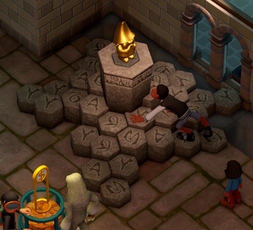 De Troll Grab Game bestaat uit een groep zeshoekige stenen, met op iedere steen een mysterieus teken. De stenen zijn gegroepeerd rond een grotere centrale steen, waarop een blinkend (gouden?) beeldje van een Trol staat. Een Bezoeker probeert over de stenen naar de Trol te klauteren, terwijl een Kind rechts haar beurt afwacht. Linksonder staan een Yeti en een Marine Life Enthusiast bij een Donatiestand.