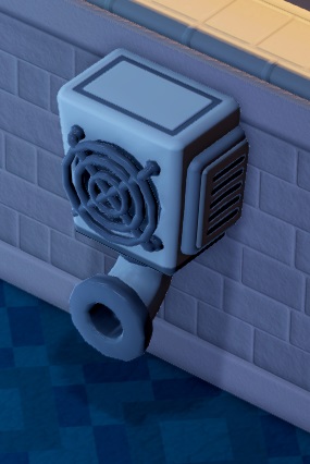 De Wall Mister heeft onderaan een open buis voor de vochtige lucht. Aan de voorkant zit een cirkelvormige opening, afgeschermd door een eveneens cirkelvormig rooster. Aan de zijkant zitten vijf horizontale gleuven.