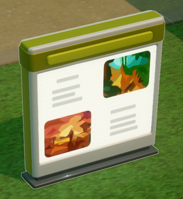 Een Wide Digital Info Stand; aan de horizontale strepen op het Infobord (moeilijk te zien op de foto) is te merken dat het hier eigenlijk om een scherm gaat. Op het bord/scherm staan twee tekstblokken en twee afbeeldingen, kruiselings tegenover elkaar geplaatst.