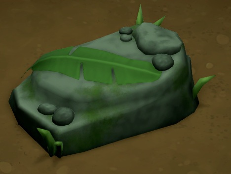 Het Wild Bed is van steen gemaakt, met een platte steen als hoofdkussen, en een lang plantenblad als deken.