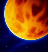 De planeet Xephyr zweeft in de Ruimte. Het is een planeet met geel oppervlak.